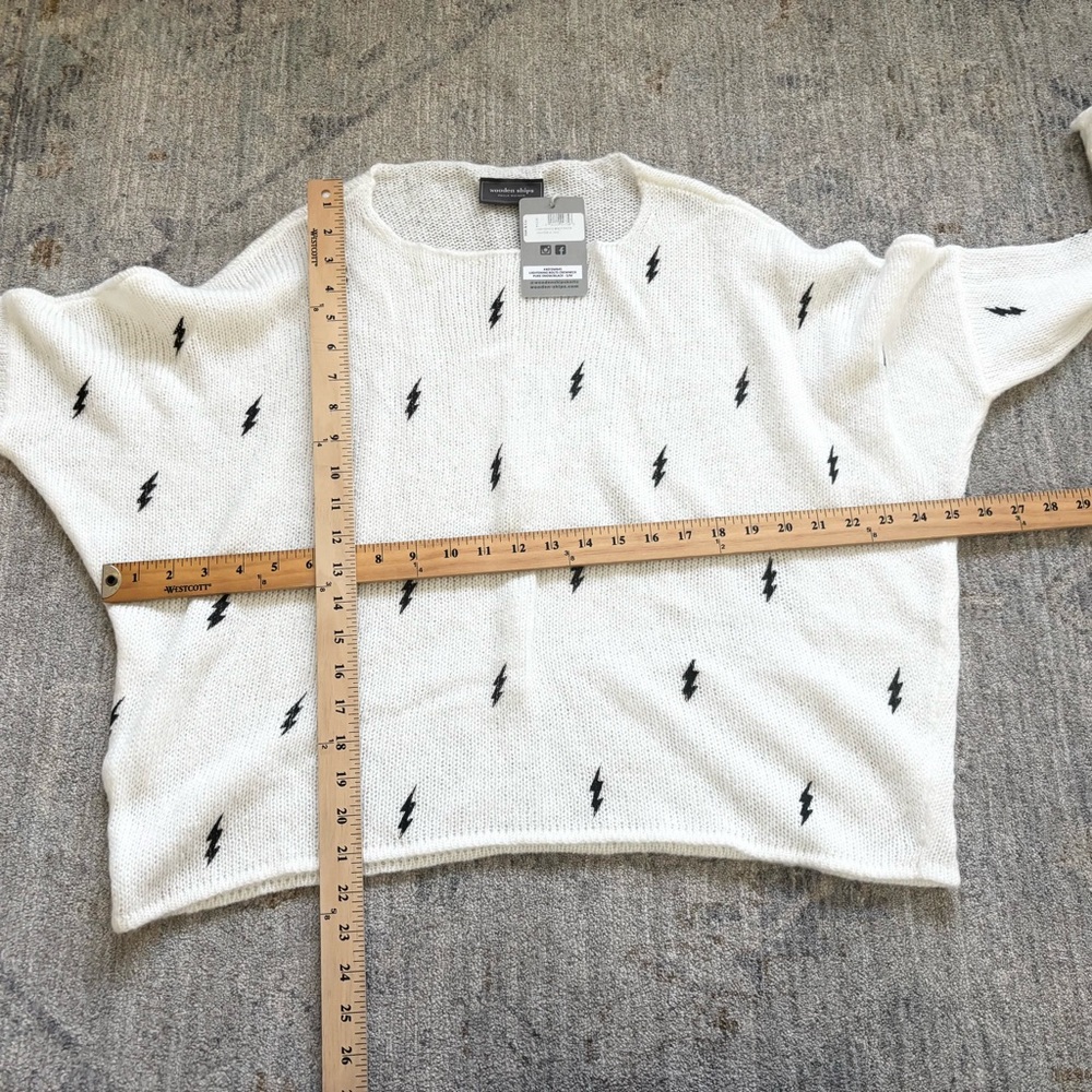 WOODEN SHIPS NWT Lightening Bolt Knit Crew Neck Sweater Gauzy Semi-Sheer Novelty - Picture 4 of 7